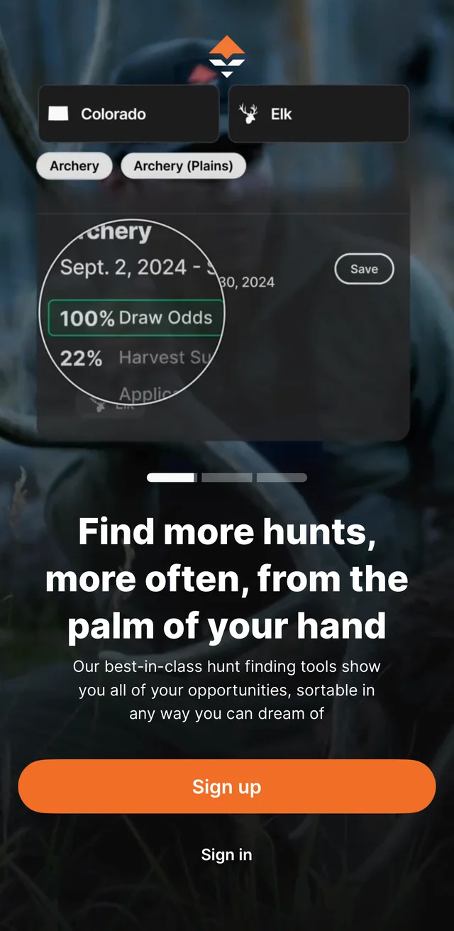 GOHUNT app onboarding screen: Find more hunts, more often, from the palm of your hand